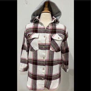 ZARA KIDS GIRLS HOODED PLAID SHIRT SIZE 11-12